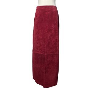 Vintage Live a Little Red Suede 100% Leather Maxi Skirt Western Boho Cottage